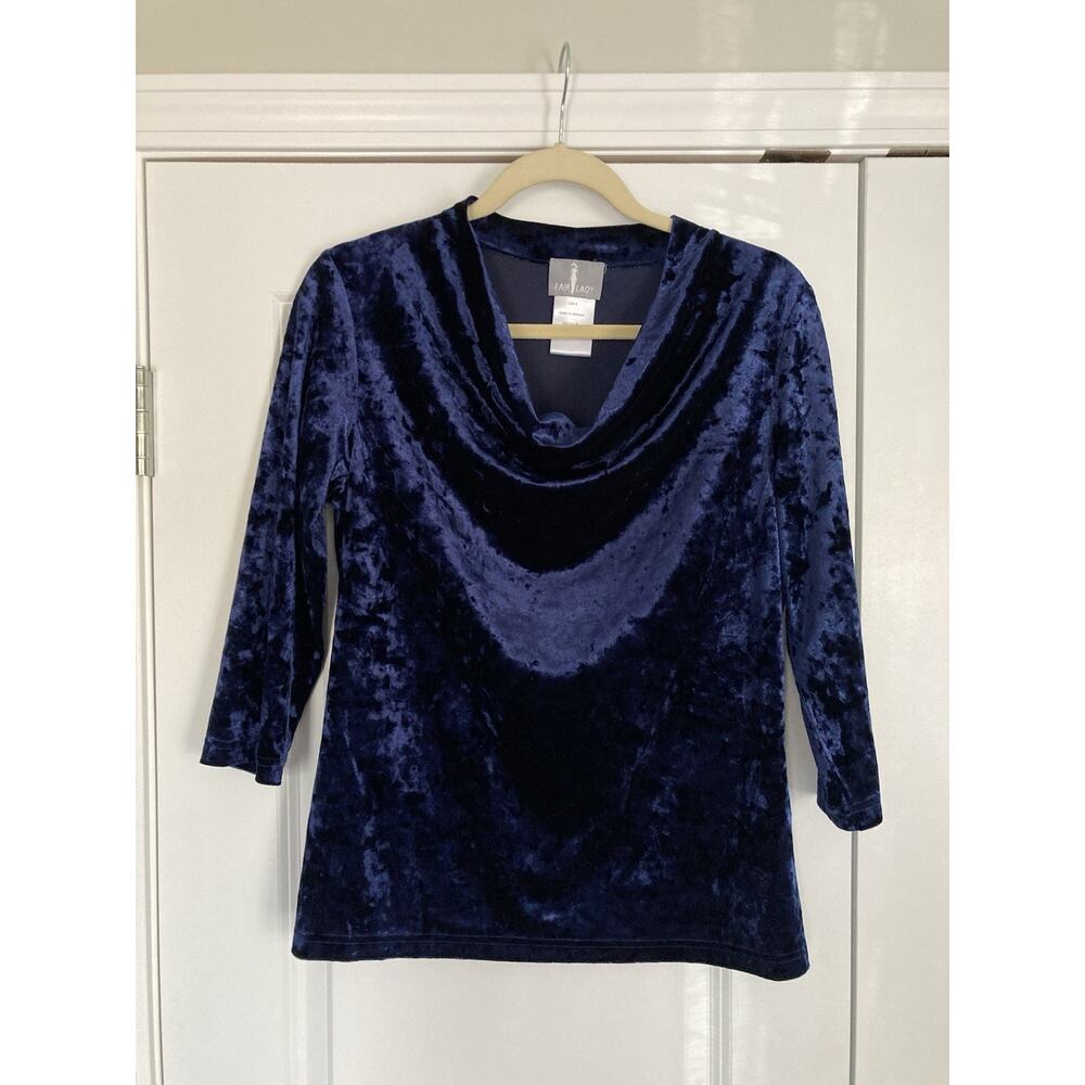 Fair Lady Crushed Blue Velvet Drape Neck Dark Romantic Whimsy Goth Top Womens 4